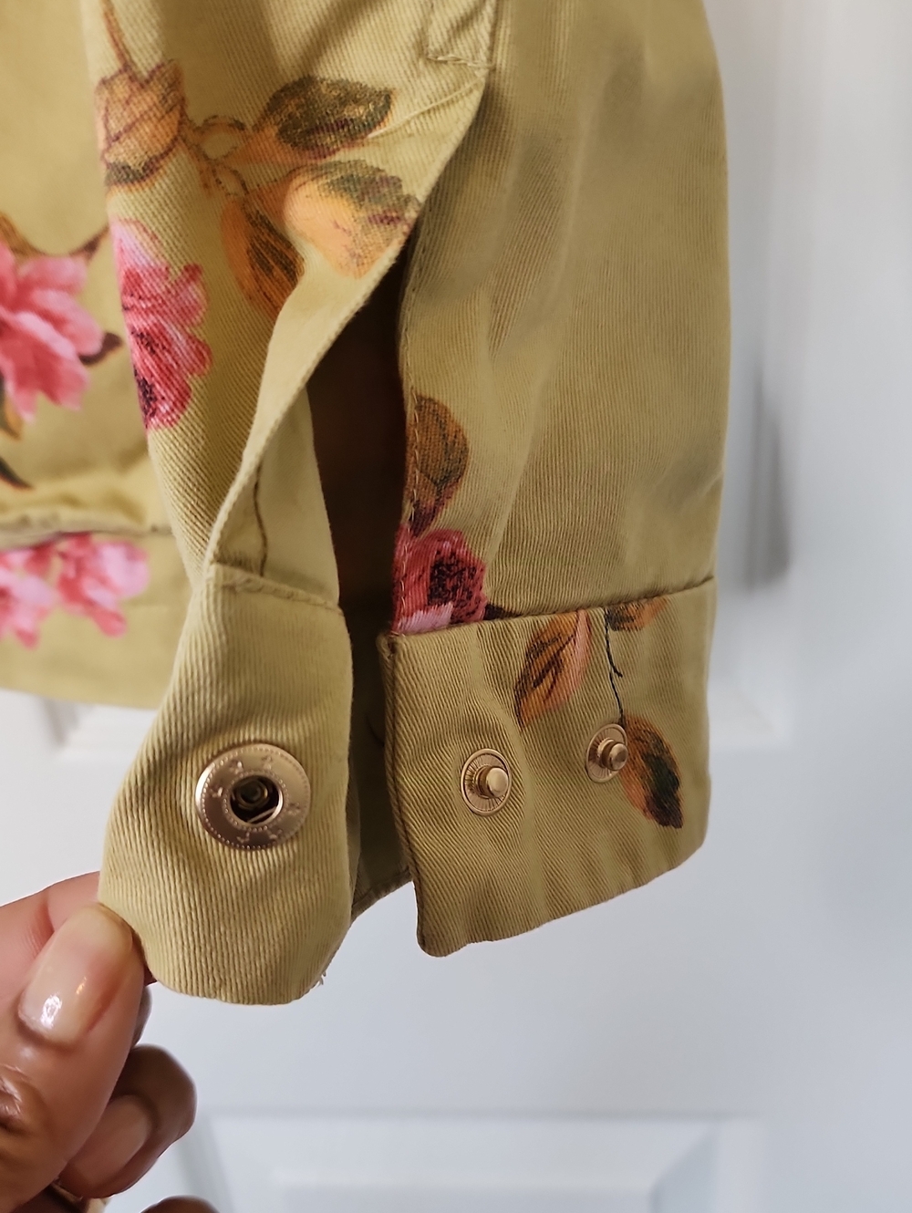 A Loves A Womens Light Olive Green Pink Floral Print Utility Jacket - Picture 5 of 14